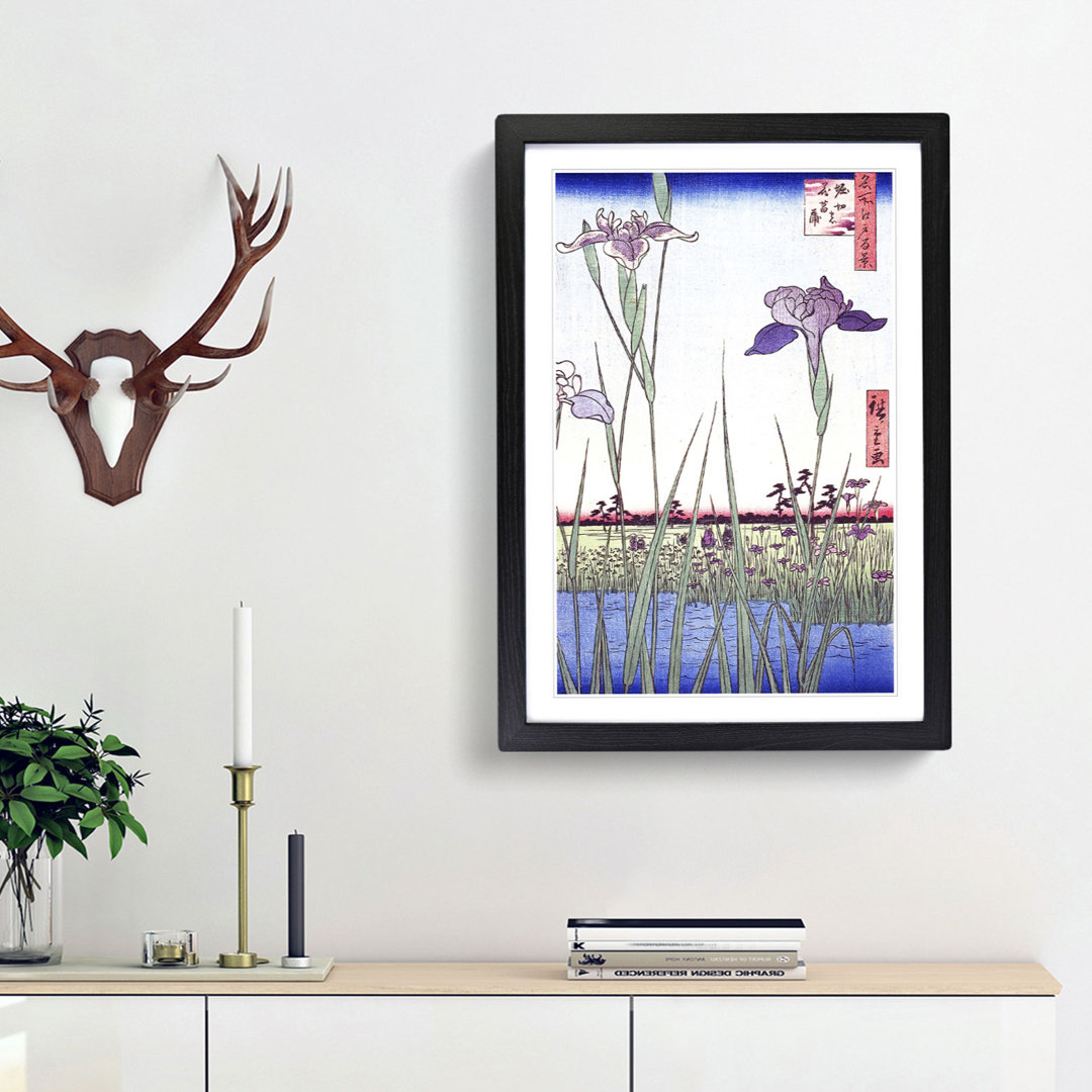 Irises at Horikiri by Utagawa Hiroshige - Framed Print