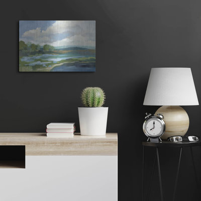 Art mural en métal luxueux «Blue Coastal Flowers» par Silvia Vassileva, 24 po x 16 po