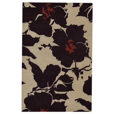Tapis écologiques en laine touffetée à la main Beybut - Rectangle, couleur brun crème, motif floral moderne, tapis antidérapants faits à la main épais pour le salon, la chambre à coucher