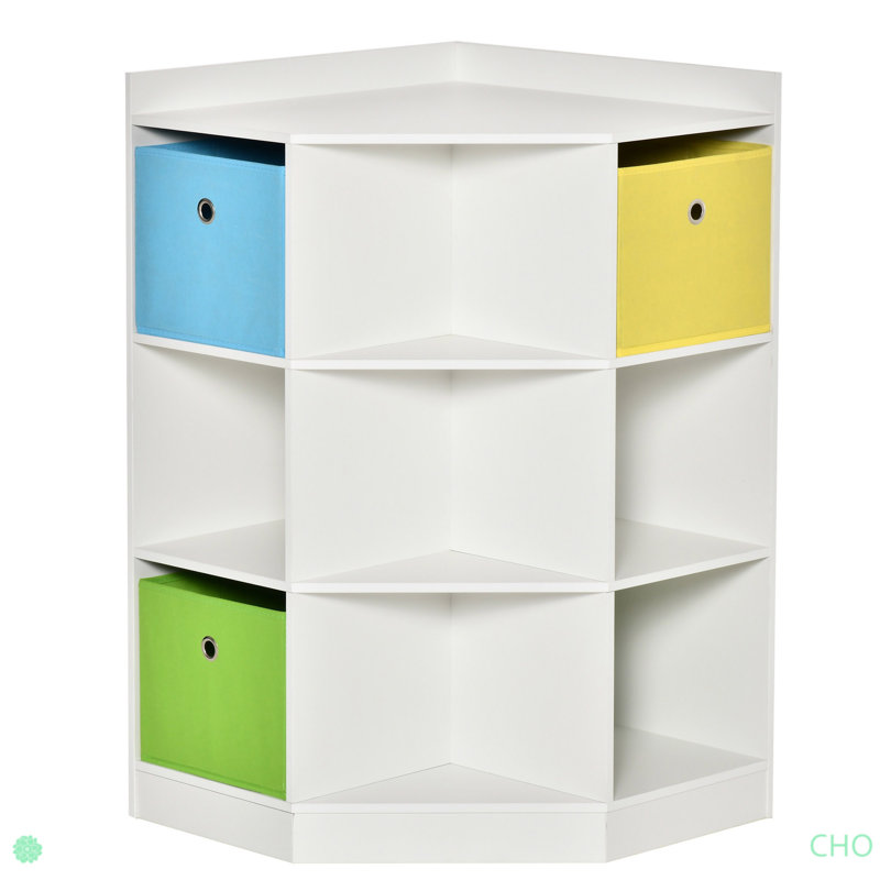 Armoire de coin pour enfants, organisateur de rangement pour jouets Cubby, bibliothèque avec trois paniers pour salle de jeux, chambre à coucher, salon