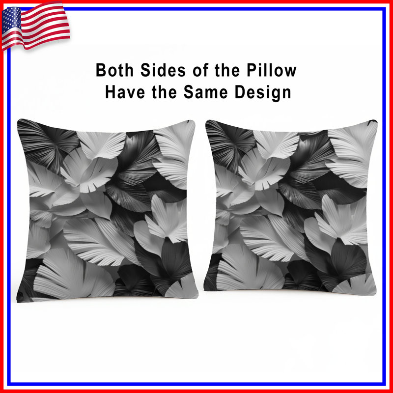 Coussins décoratifs à feuilles noires et blanches, 26 po x 26 po