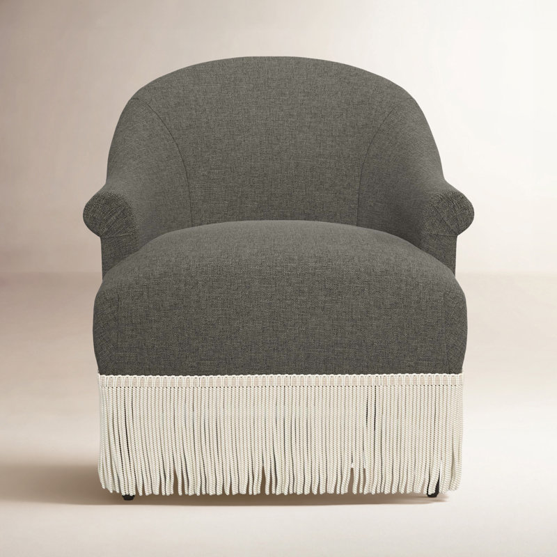 Fauteuil à oreilles Callie, Lin texturé gris anthracite Zuma, Ivoire