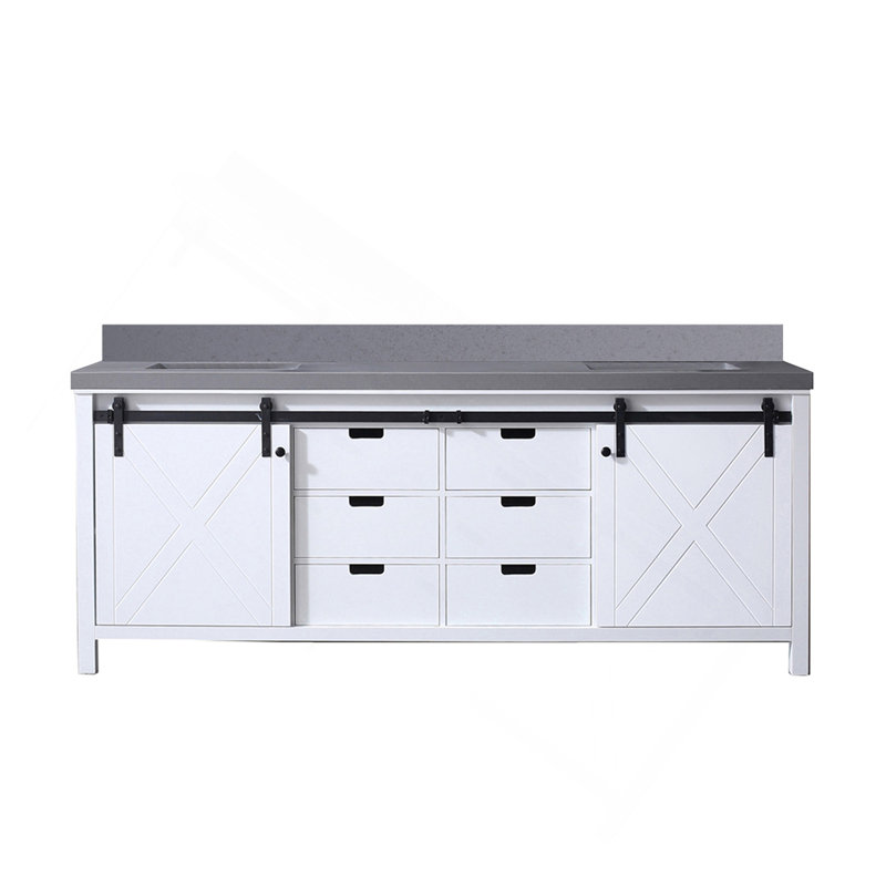 Meuble-lavabo double blanc 84 po X P 22 po D, avec comptoir en quartz gris