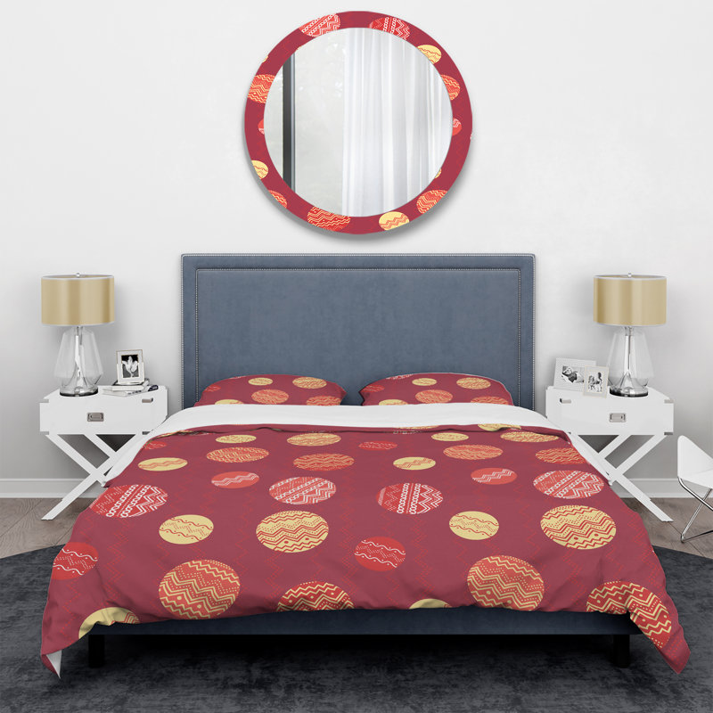 Motif de cercles rouges - ensemble de housse de couette abstrait - microfibre de polyester