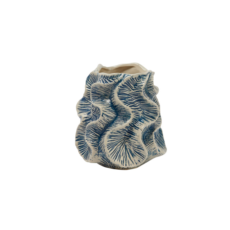 Fieldway Organic Shaped Stoneware Vase with Wavy Pattern Exterior