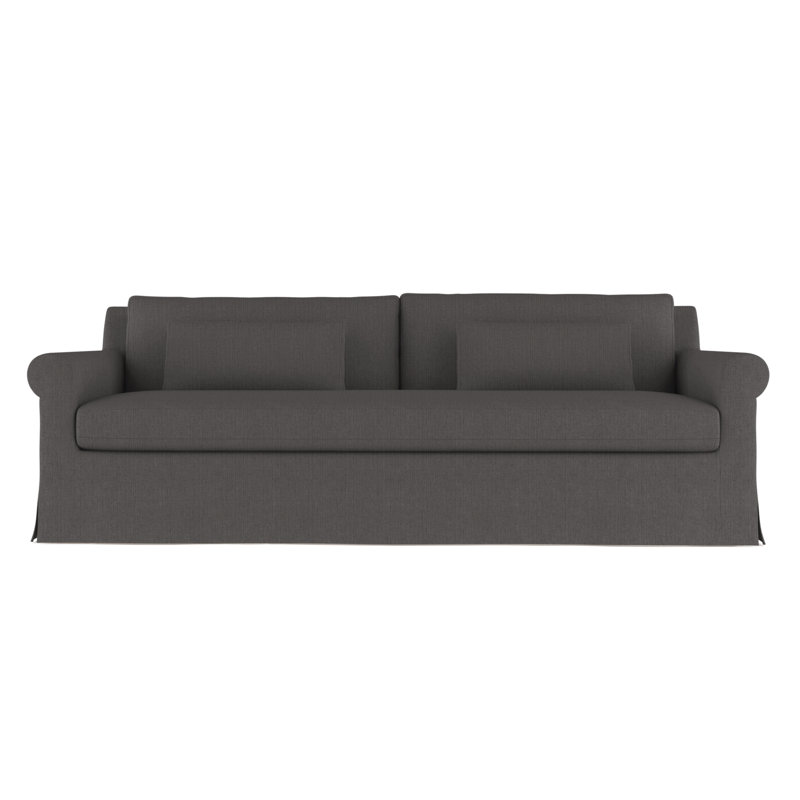 Canapé à accoudoirs arrondis Ludlow, Lin graphite carré, H 34 po x l 84 po x P 38 po, Patiné