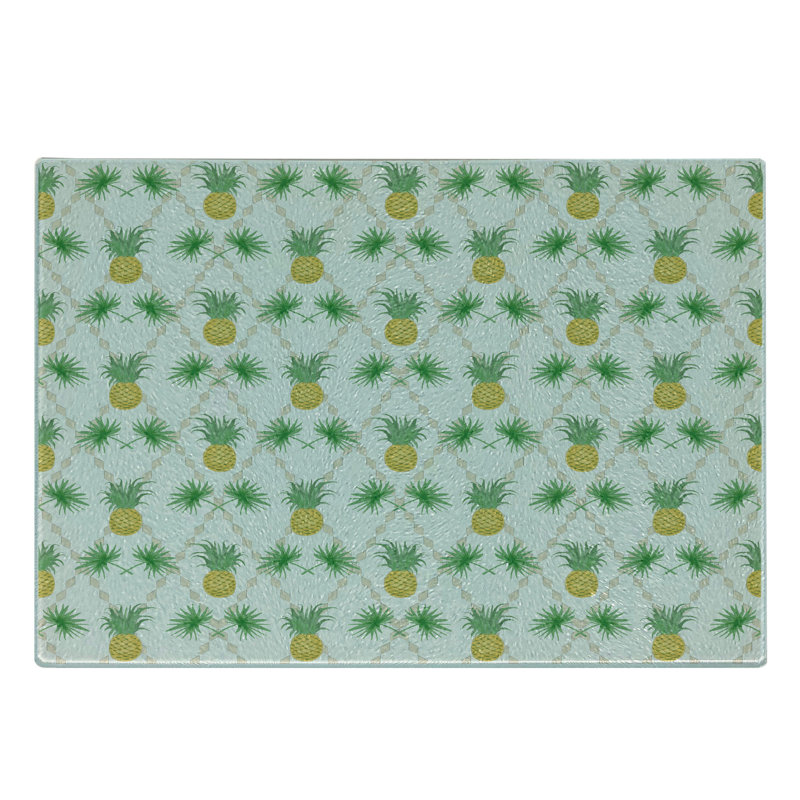 Ambesonne Tropical Tempered Glass Cutting Board Palm Tree Pineapples Multicolor
