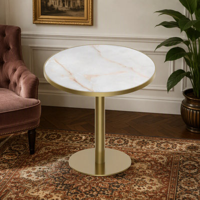 31.5" Round Modern Tulip Dining Table, Sintered Stone Tabletop with Luxury Faux Marble Print, Stainless Steel Bracket Base, Scratch & Wear Resistant, Waterproof Surface, Ideal for Indoor & Outdoor Use