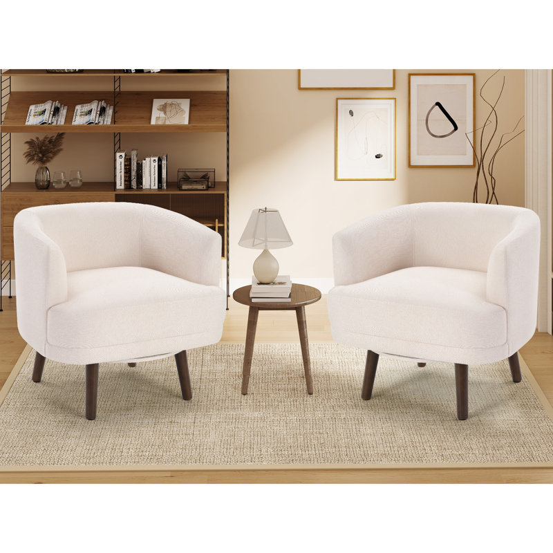Fauteuil demi-tonneau de 28 po de largeur avec pieds en bois massif, Beige, 2