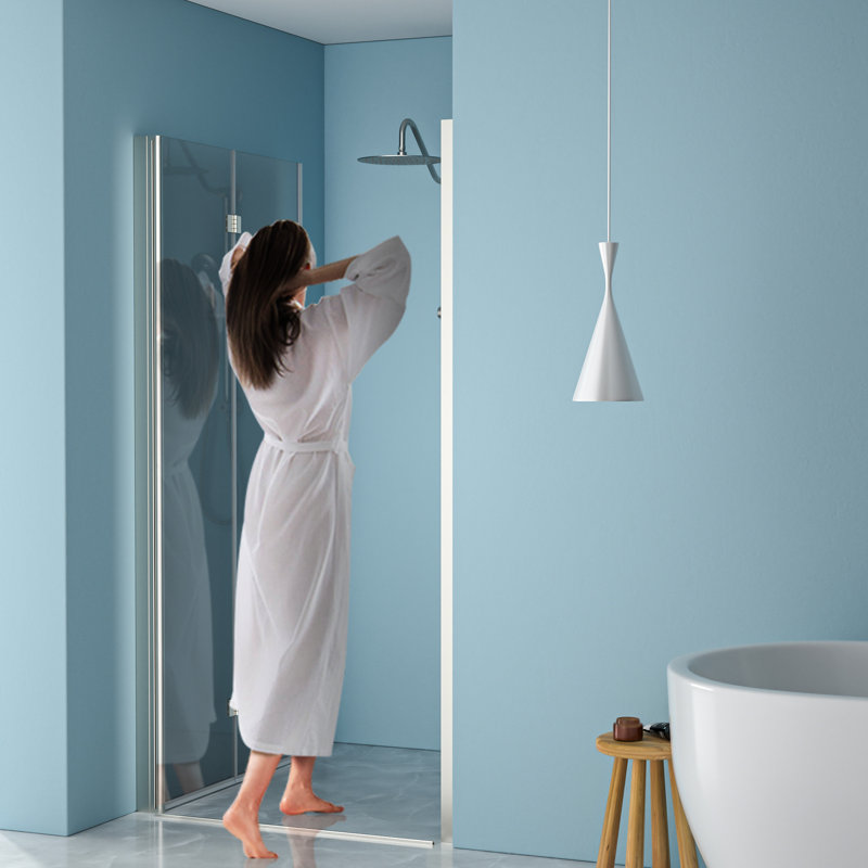 36"W X 72"H Shower Door With Tempered Glass And Fold In Brushed Nickel - -, Space Saving, Adjustable Aspect Optimizing, Element