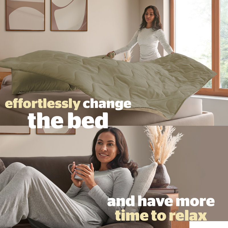 Silentnight Summer Breeze Coverless 4.5 Tog Duvet and Pillowcase Set, Super King, Olive Cream