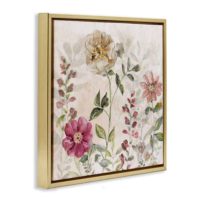 «Flowers in Soft Earth Tones», art mural encadré sur toile flottante, design par Sally Swatland, H 18 po x l 18 po