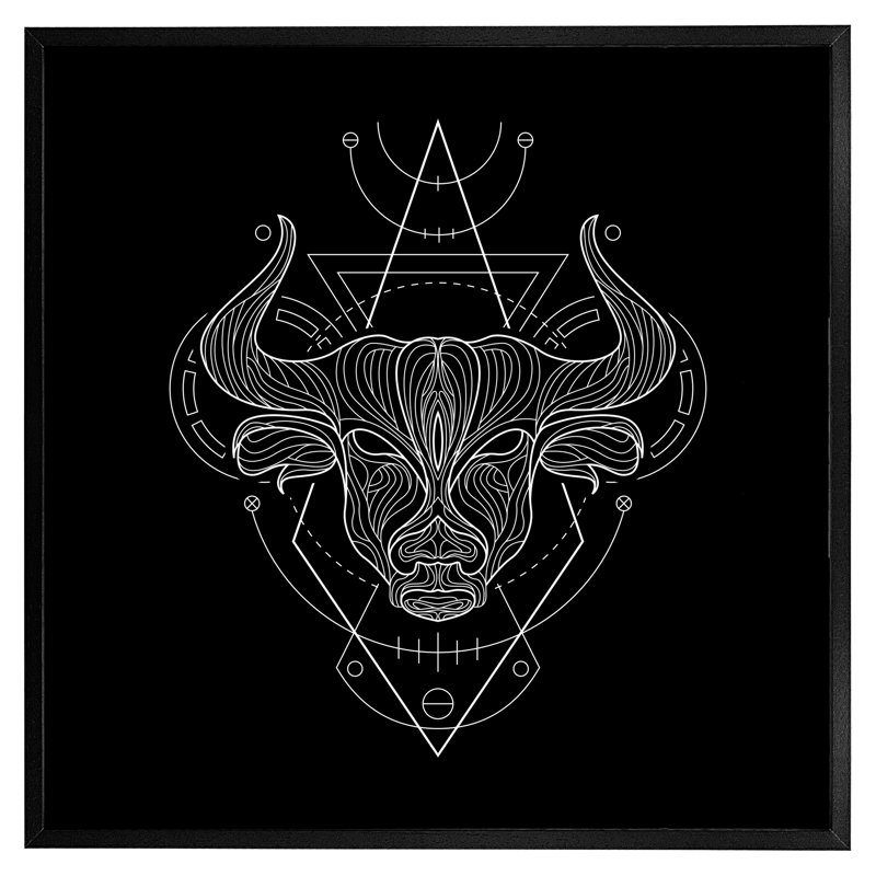 Cusseta Zodiac Taurus Geometric - Single Picture Frame Print, Black, 41cm H x 41cm W x 4cm D