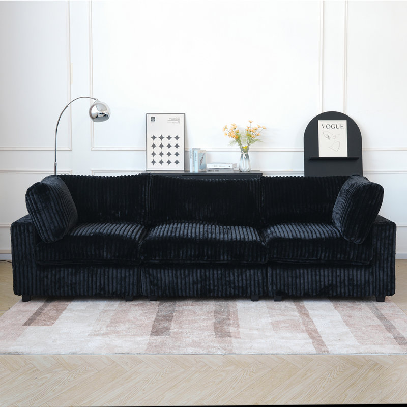 Canapé modulaire rembourré à accoudoirs larges, 3, Noir, H 25,6 po x l 118,11 po x P 39,37 po