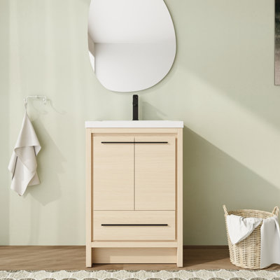 24'' Freestanding Single Bathroom Vanity with Resin Top and Soft-Close Doors & Drawer