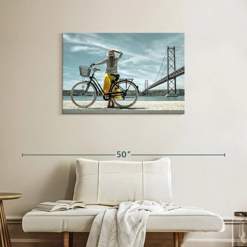 Senne, femme et bicyclette, H 24 po x l 36 po