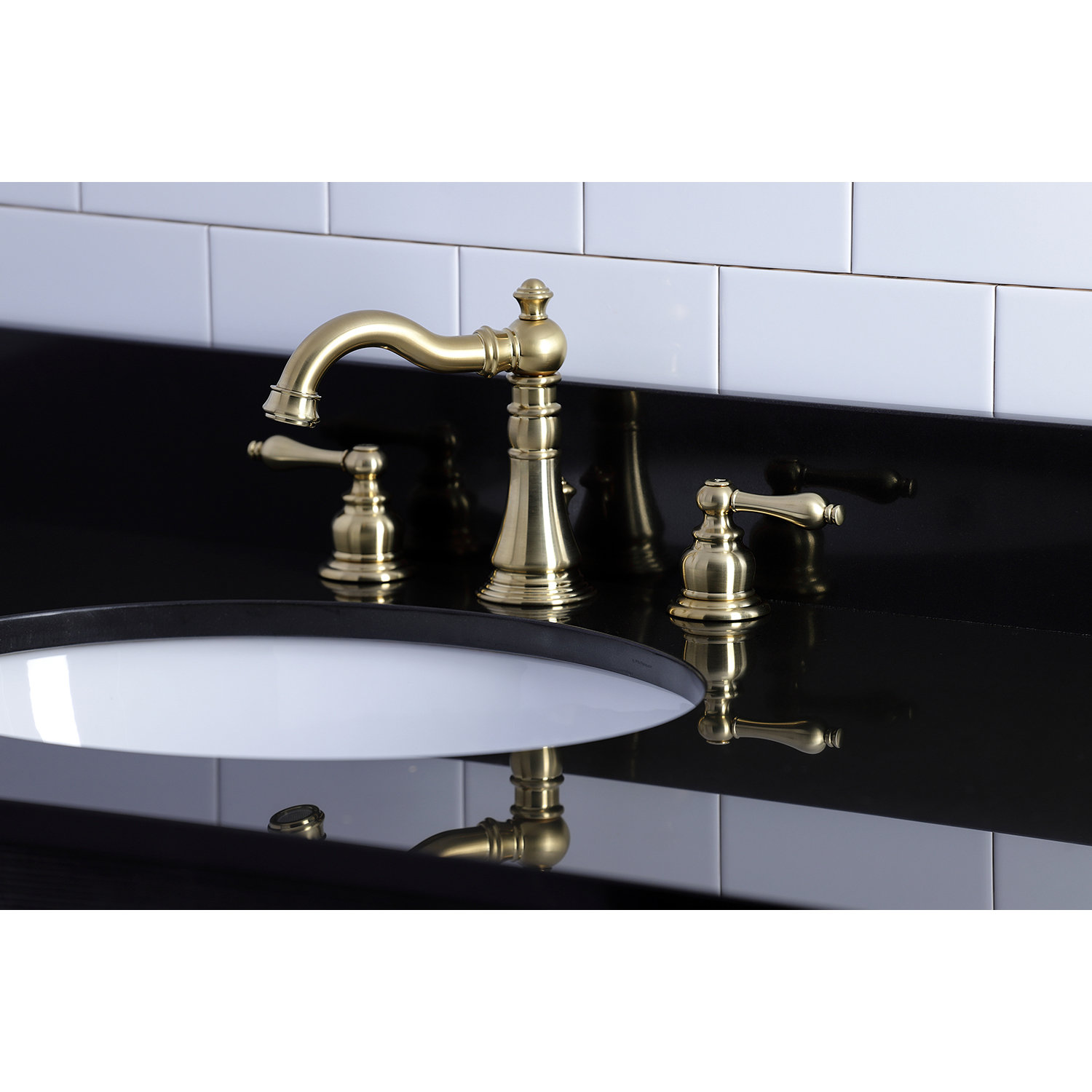 Victorian Widespread Faucet with Pop-Up Drain, Brushed Brass