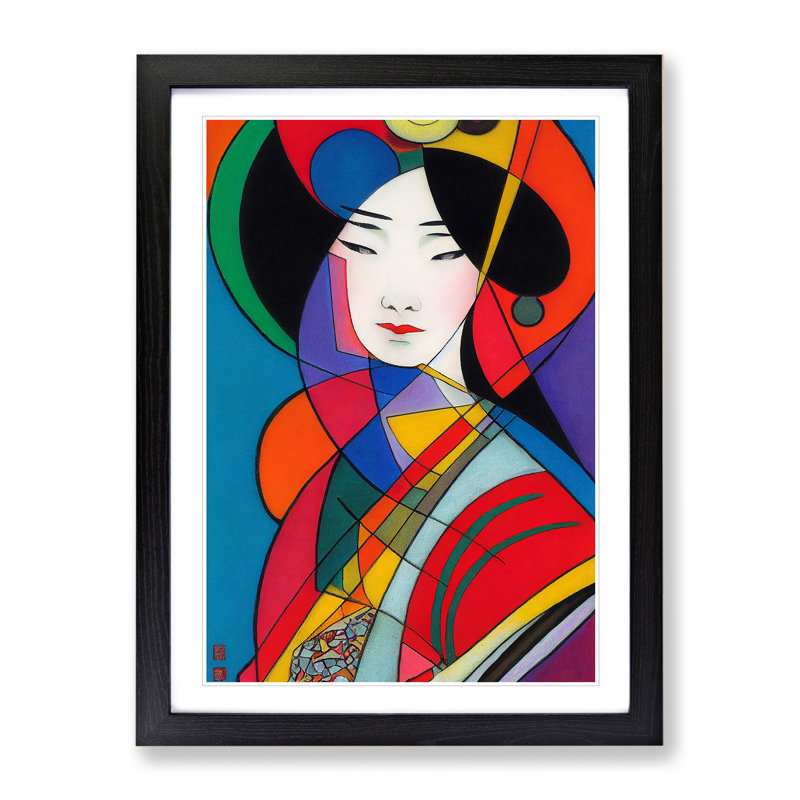 Geisha A Abstract No.1 - Single Picture Frame Print, 46cm H x 34cm W x 2cm D, Black