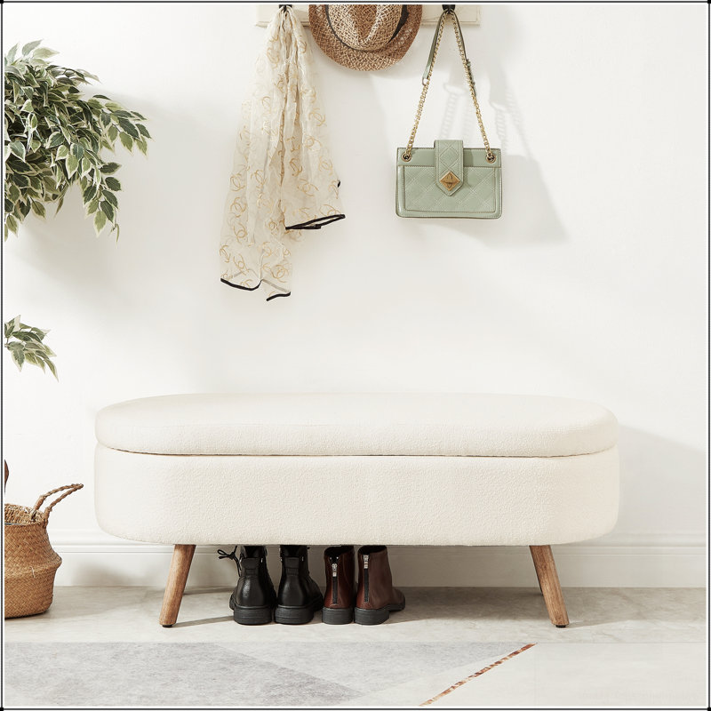 Banc de rangement avec repose-pieds ovale Luxury, Ivoire ivoire