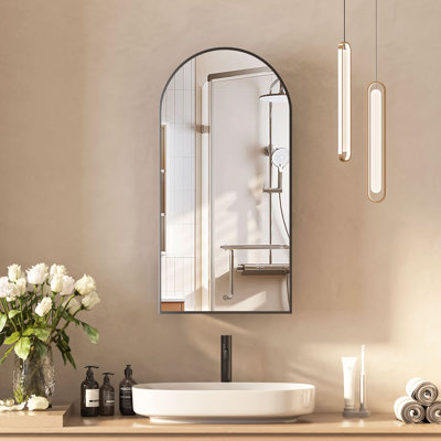 Arched Bathroom Medicine Cabinet With Mirror & Shelves,Right Open,Recessed