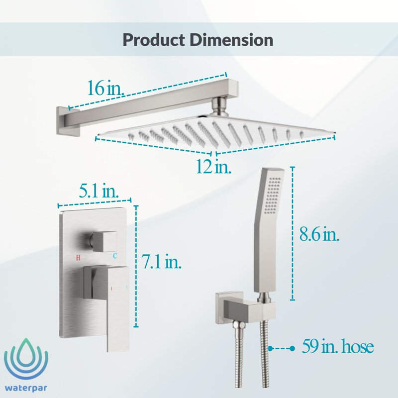 12 Inch High Pressure Rain Shower Head Combo with Extension Arm,Adjustable Handheld Dual Shower Head 1.8 GPM, Brushed Nickel