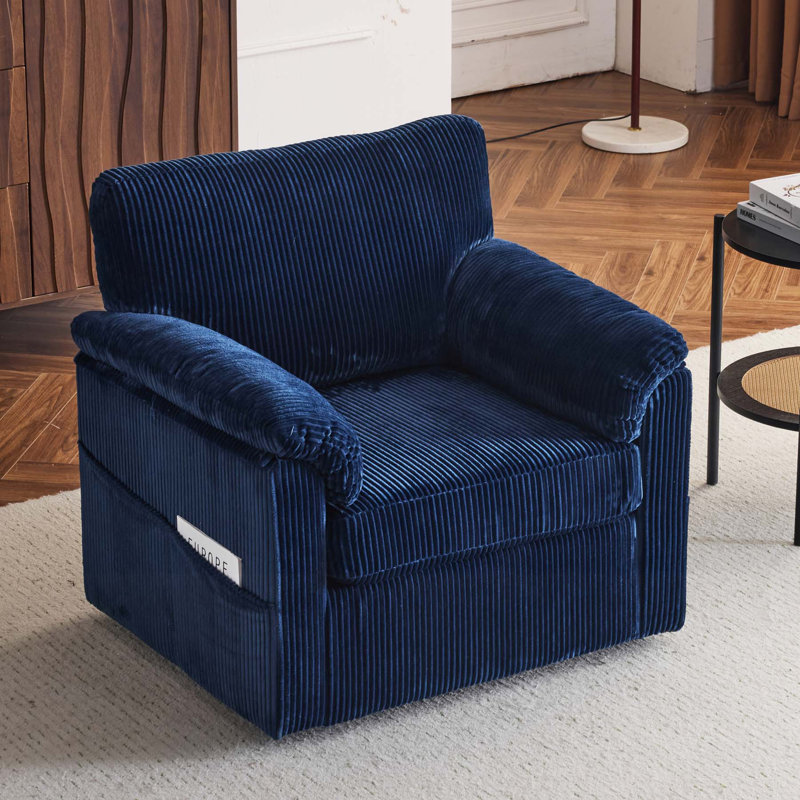 Comfortable Plush Corduroy Swivel Armchair for Various Rooms, Blue