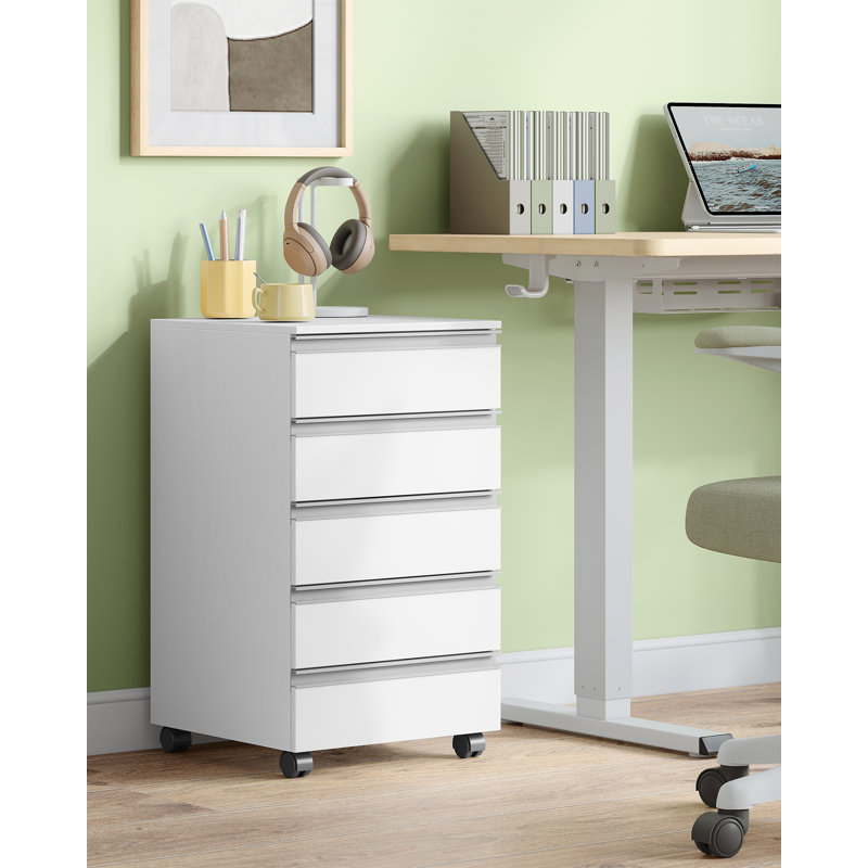 5-Drawer Mobile File Cabinet, Filing Cabinet with Lock and Wheels, Under Desk Storage, Fits A4, Legal, Letter, for Home, Office and School, 40 x 40 x 65 cm