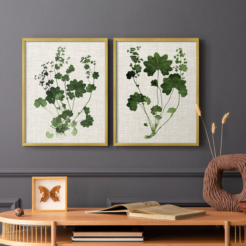 «Forest Foliage on Linen III», reproduction encadrée de qualité supérieure - prête à être accrochée - aucun clou requis - aucun clou requis