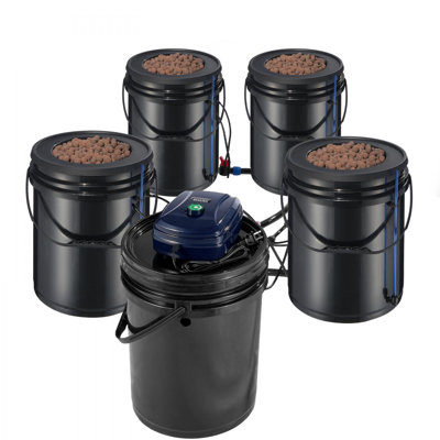 Système de culture RDWC Hydroponics, ensemble de culture hydroponique avec égouttoir supérieur, réservoir de culture en eau profonde recirculant 1, avec pompe à air et dispositif de niveau d'eau pour les légumes à feuilles