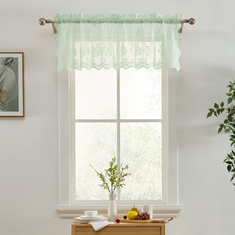 Stefani Floral Rod Pocket Lace Semi Sheer Voile Short Valance for Small Windows, Kitchen & Bathroom - 54 x 18 Inch Length