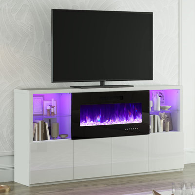 Bhhatu 68'' W High Gloss TV Stand with 35.6'' Fireplace