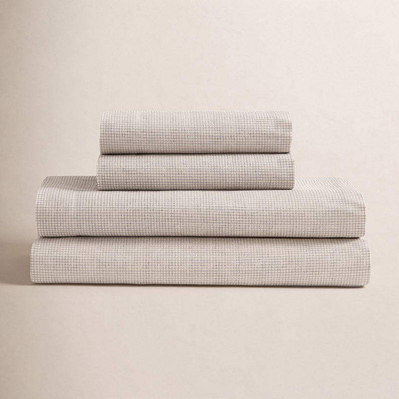 Calvin Klein Washed Cotton Percale Sheet Set, Queen Sheet Set with 2 Pillowcases, Cream