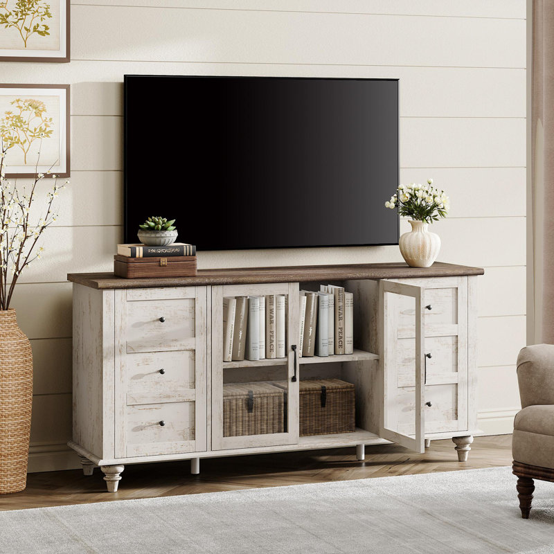 Meuble télé en bois manufacturé et l 57,9 po Scarlett, Blanc rustique
