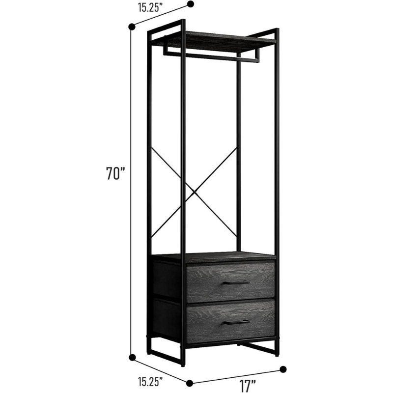 Portable Black and Gray Wood Clothing Rack with Drawers