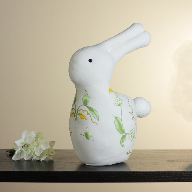 Décoration de Pâques en forme de lapin 14 po blanc doux vert et jaune