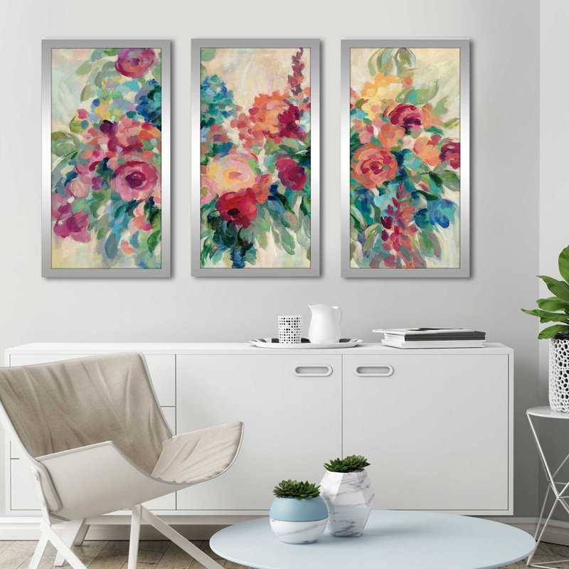 «Flower Market» par Carol Robinson - peinture encadrée 3 pièces, L 40,5 po x H 25,5 po x P 1 po
