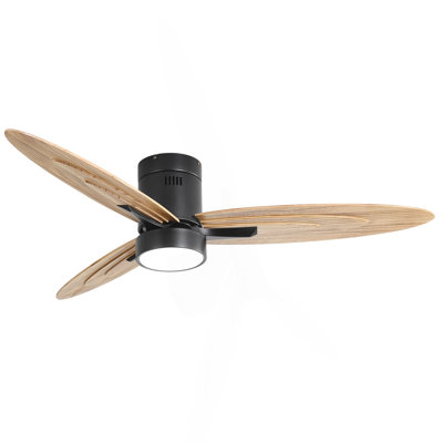 Ventilateur de plafond encastré de 56 pouces de conception moderne avec lumière et télécommande, moteur à courant continu réversible à 3 pales en bois massif noir