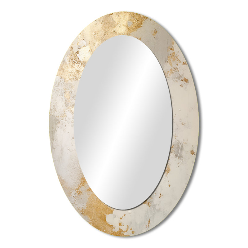Fizzs Beige And Gold Fantasy - Large Oval Wall Mirror On Metal, 36" x 24"