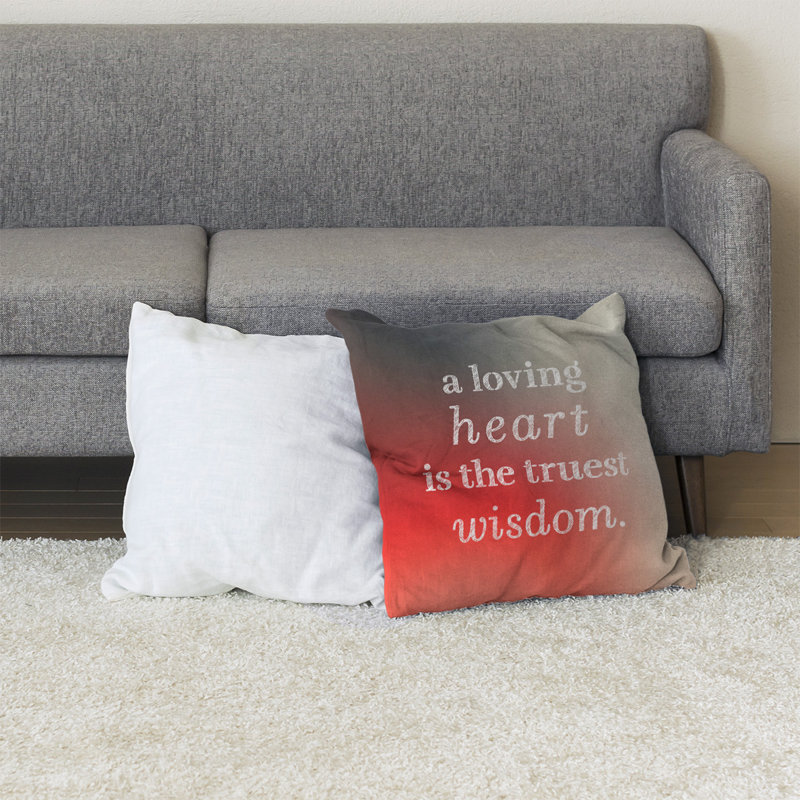 Coussin de sol amour & sagesse, H 36 po x l 36 po, Blanc/rouge