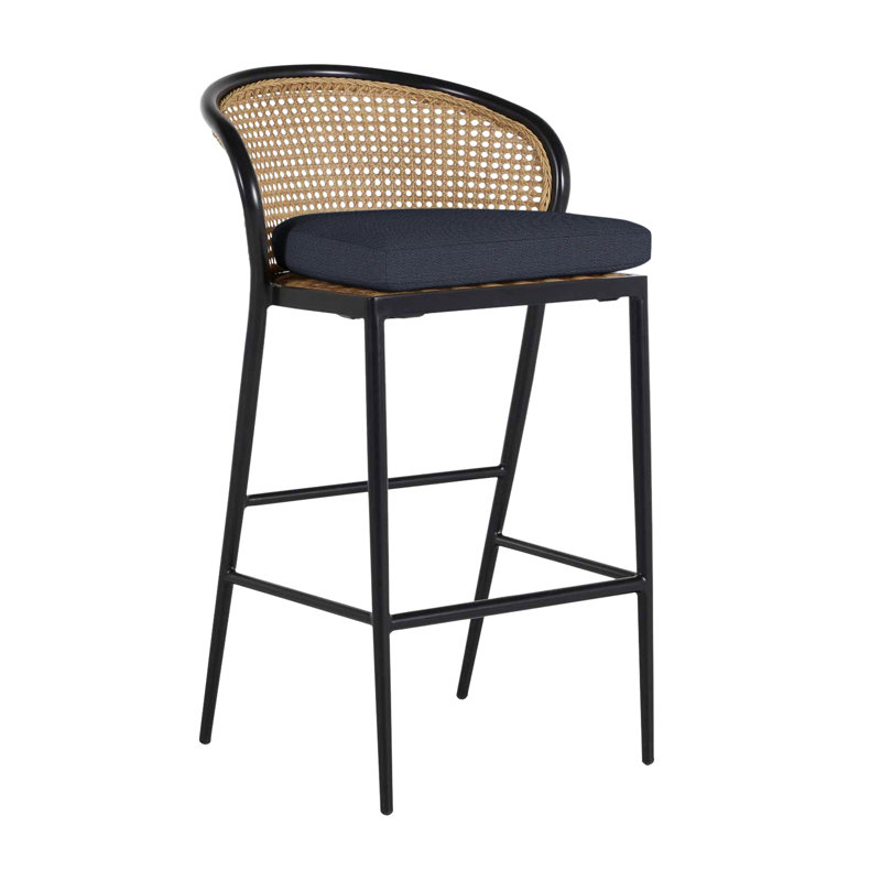 Havana 23.63 Patio Bar Stool with Cushion, No Welt, Black, Dove Sunbrella® Linen