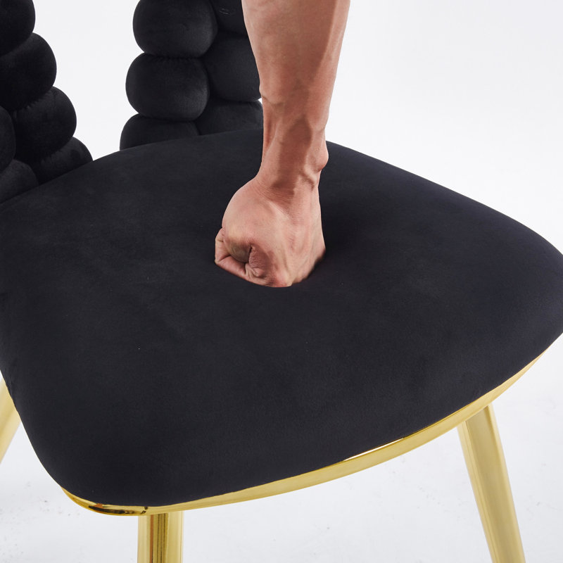 Chaises noires et dorées (de 4) - Confortable, structure thermolaquée, pour la salle à manger, salon avec 4 pieds tubulaires en fer, coussins moelleux, bureau, chambre à coucher