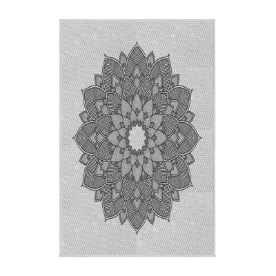 Laine tissée à la main florale en laine et polyester gris/noir Tapis décoratif