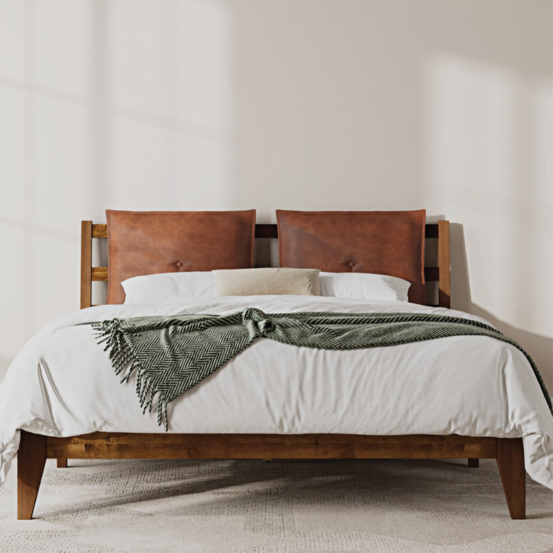 Goggin Solid Wood Bed with Removable Plush Pillow Headboard, Queen, Brown