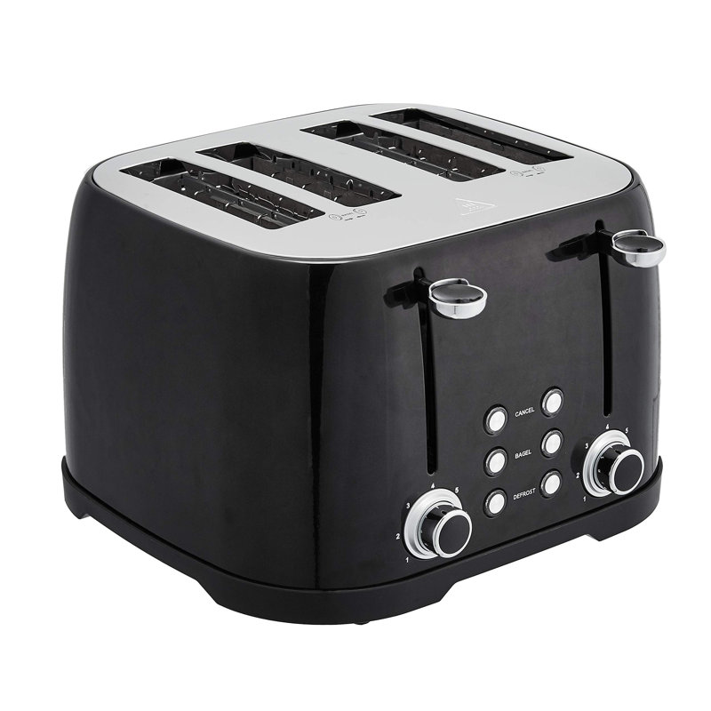 1600W 4-Slice Toaster with 6 Browning Settings, Removable Crumb Tray, and Cancel Button, Black
