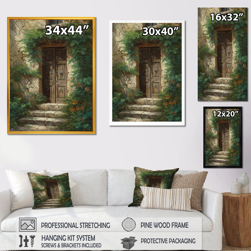 Robas " Brown And Green Nature'S Front Door Greeting I ", 40" H x 30" W x 1.5" D, Black Floater Framed