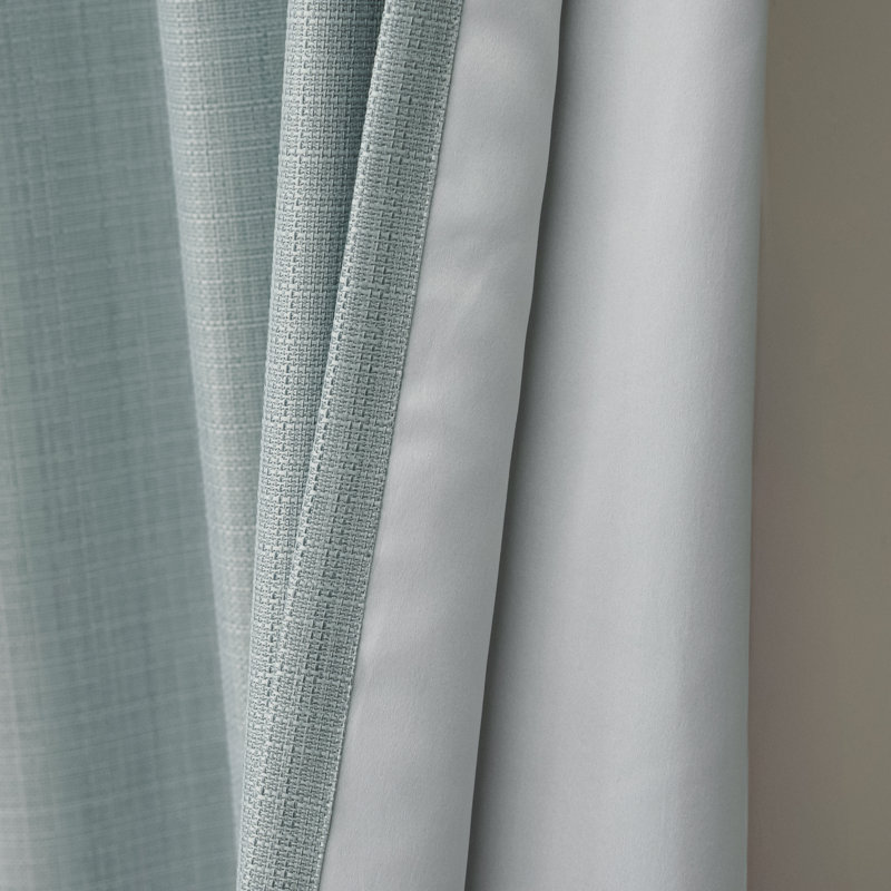 Textured Faux Linen Woven Rod Pocket And Backtab Blackout Curtains, Green