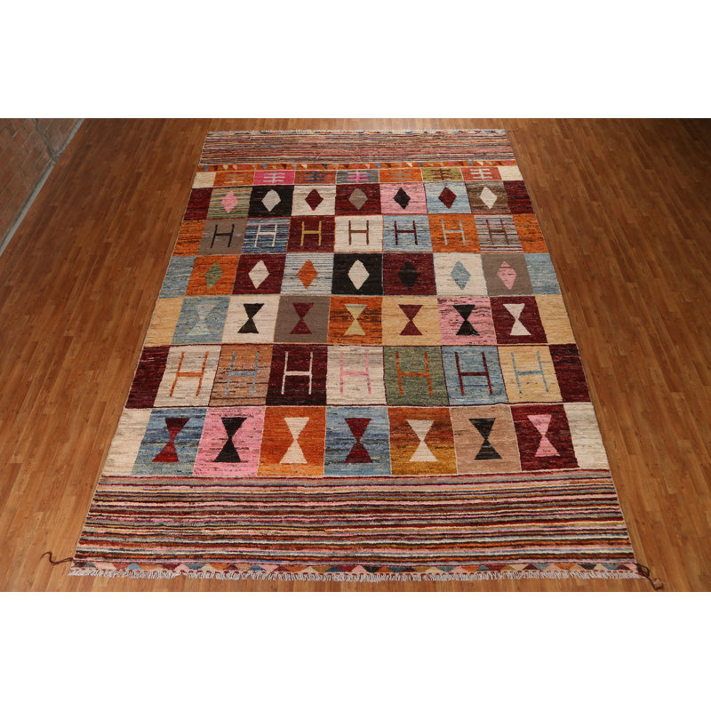 Tapis marocain multicolore en laine noué à la main 10 x 14 po