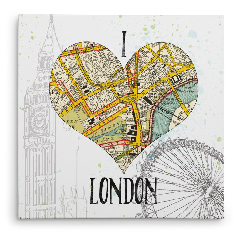 «I Love London Map», reproduction d'impression sur toile, H 40 po x l 40 po x P 1,5 po