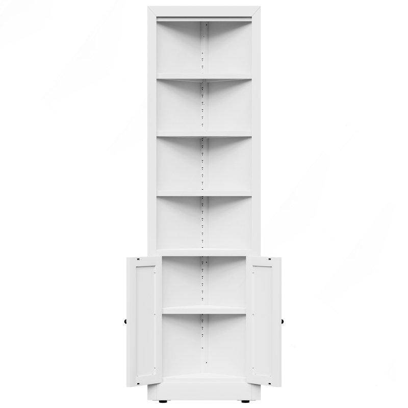 71" Tall Corner Storage Cabinet with 2 Doors, 5-Tier Metal Cabinet with Adjustable Shelves, Freestanding Kitchen Storage for Pantry, Living Room, Bathroom, Laundry Room, Space Saving Furniture, White