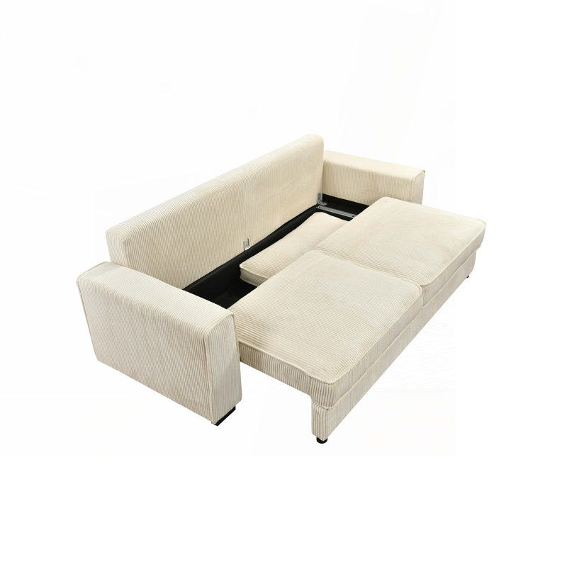 Canapé-lit convertible avec lit escamotable, rangement, Beige